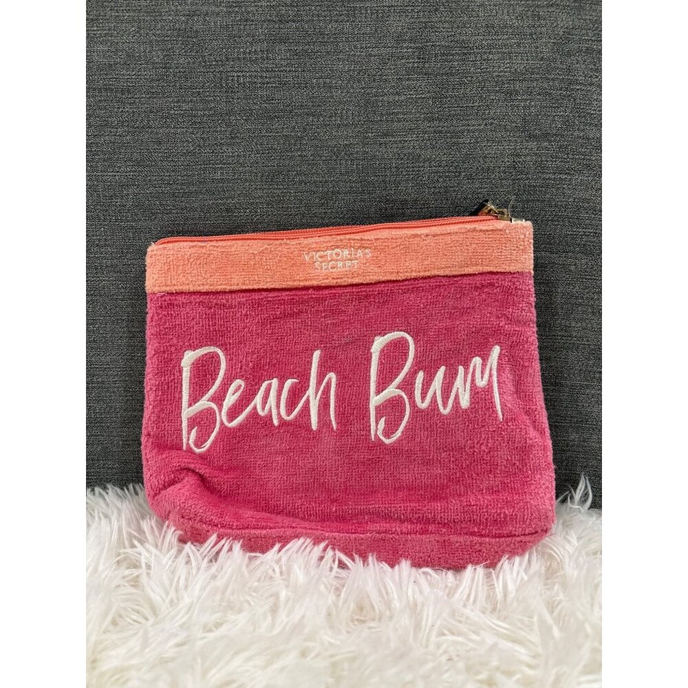 Victorias Secret Beach Bum Pink & Coral Terry Cloth Wristlet Pouch With Zipper C - Picture 1 of 9